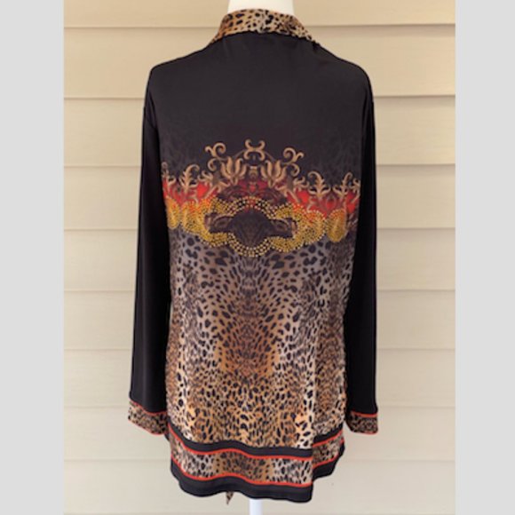 Verda Open Front Draped Cardigan Jeweled Animal Print Black Size EU46/US12 - Picture 2 of 6